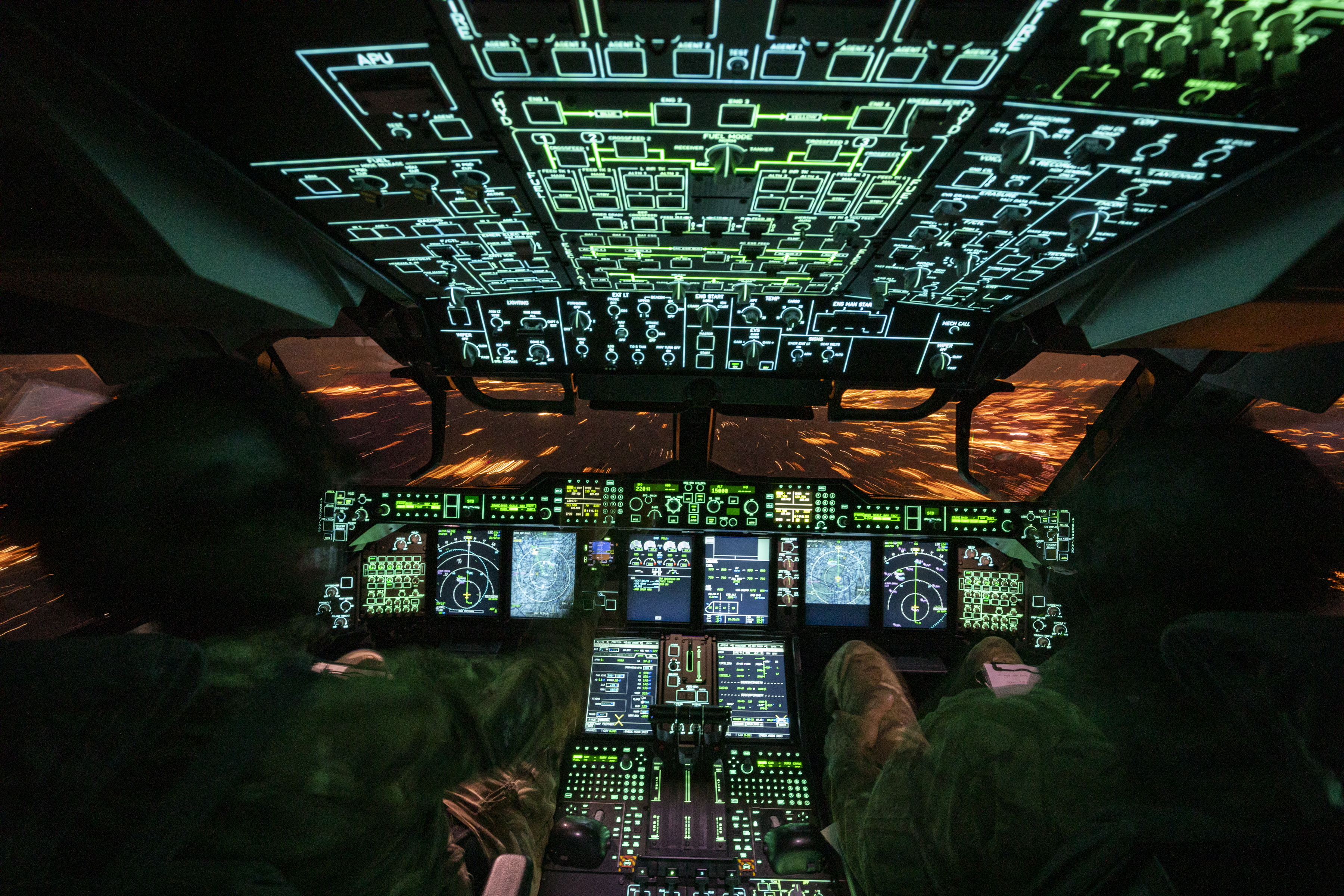 Image shows inside the cockpit of a RAF Atlas aircraft.